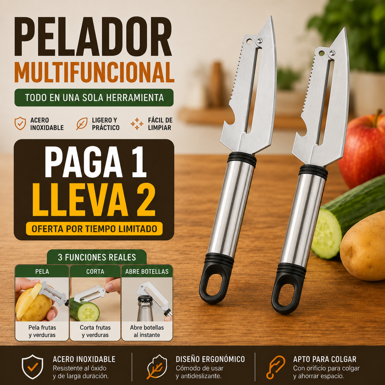 Cuchillo pelador multifuncional ¡PAGA 1 LLEVA 2! 🔥